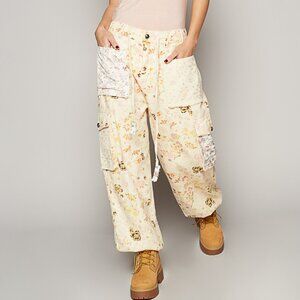 POL Floral Patchwork Joggers - Cream and Pink